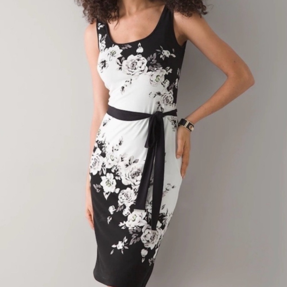 WHBM • Women’s Reversible Black & White Floral Matte Jersey Dress Size-Large